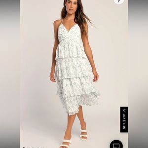 Lulus white and baby blue midi dress